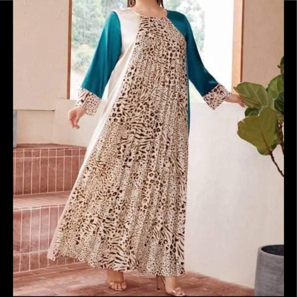 NEW Plus Color Block Leopard Print Dress, 4XL